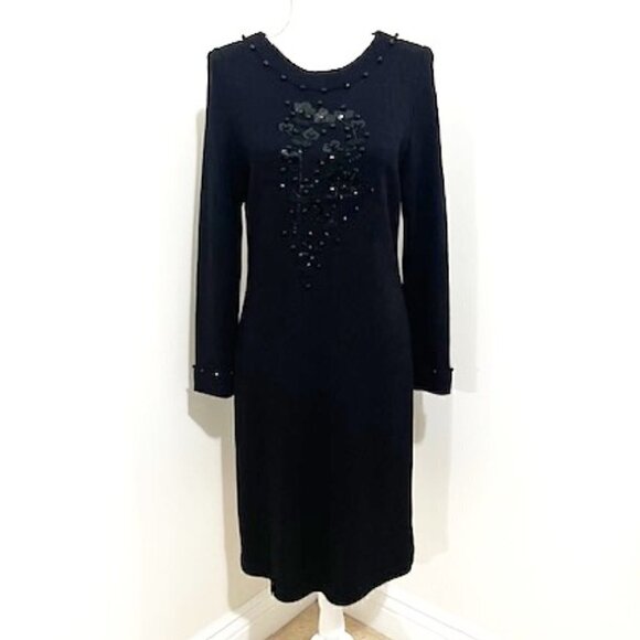 Frances Brewster Dresses & Skirts - Vintage Frances Brewster Dress Black Beaded Wool Blend Long Sleeve